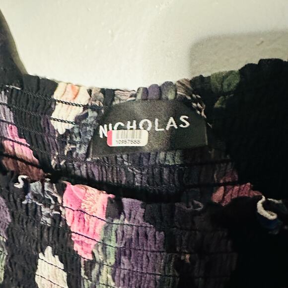 Nicholas Black Purple Floral 100% Silk Square Neckline A-Line Maxi Dress size 10 - Picture 3 of 14